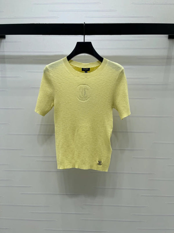 Chanel 2026 T-Shirt à manches courtes en cachemire et maille ras du cou Double C 363394