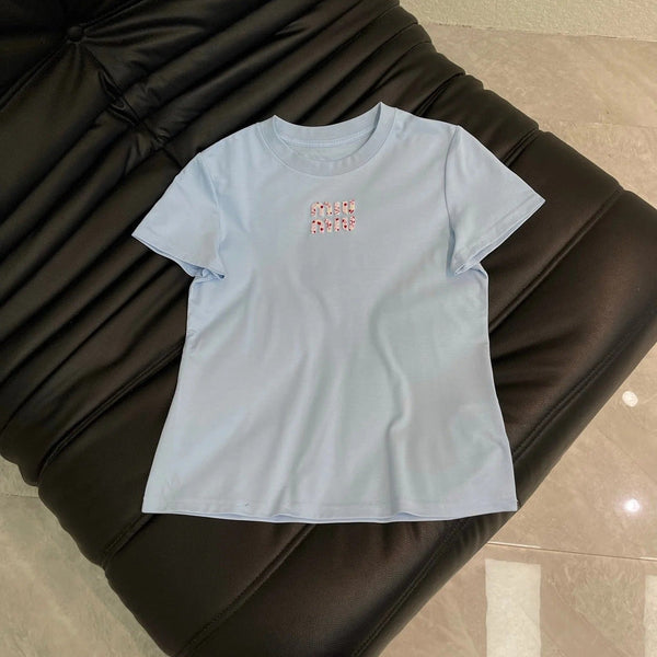 T-shirt en coton Miumiu 2026 à manches courtes brodé cœur 345844