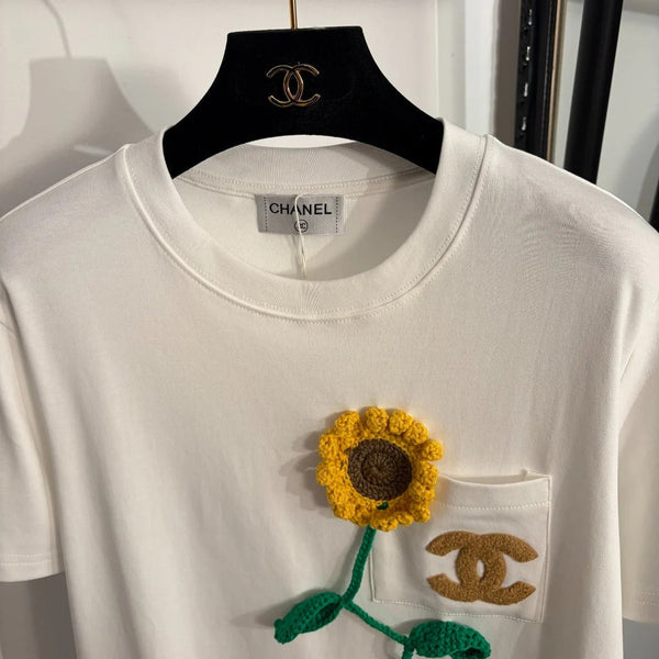 Chanel 2026 T-shirt Chrysanthème au Crochet Coton Blanc 150106
