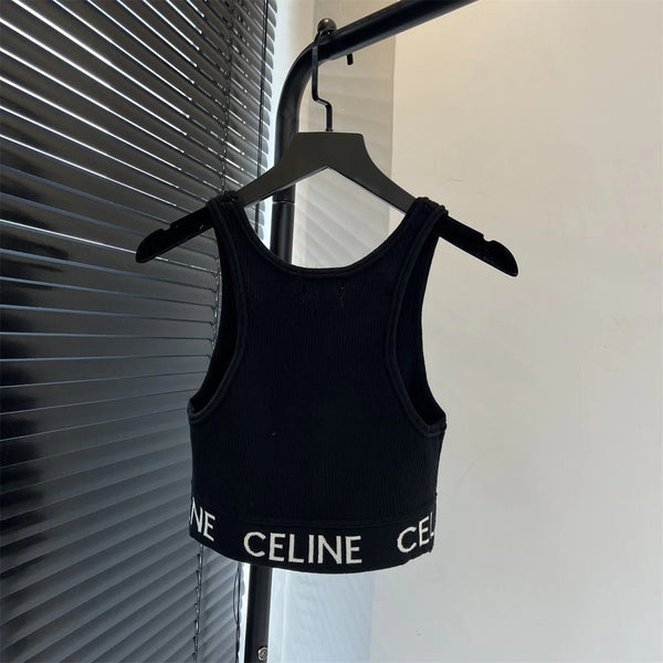 Celine 2026 Débardeur court en coton côtelé avec logo