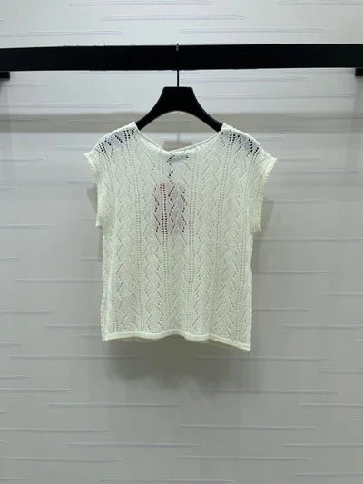 Miu 2026 Sequined Openwork Knit Short-Sleeve Top Wool 375034