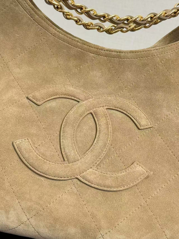 CC 2026 Quilted Neo Cabas Small Shopping Tote Bag 44cm Beige Suede