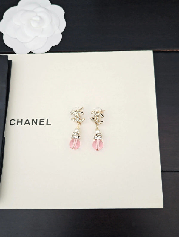 Boucles d'oreilles en diamant gourde rose CC Double C or clair