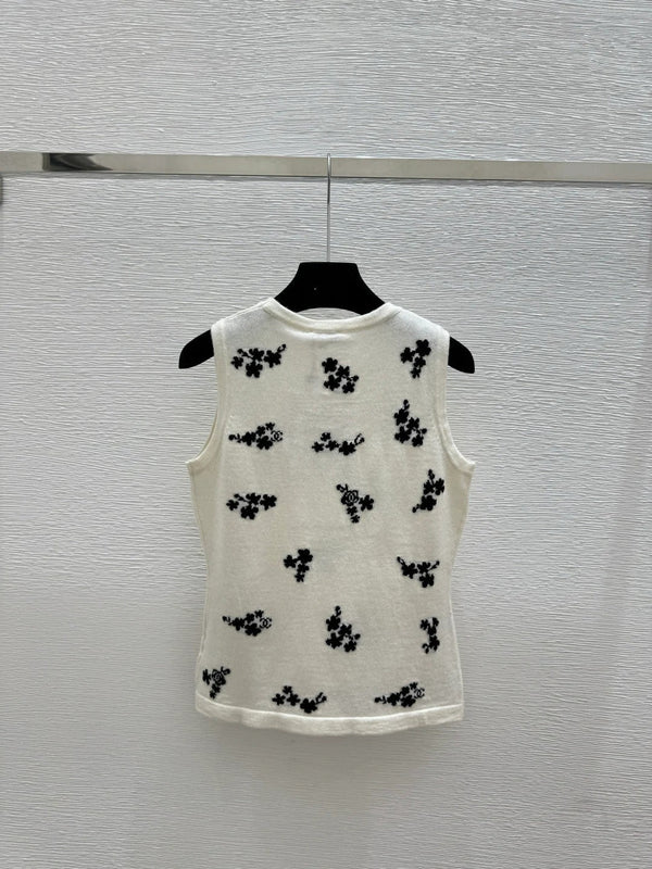 Chanel 2026 Gilet en tricot col rond fleuri Laine 363301