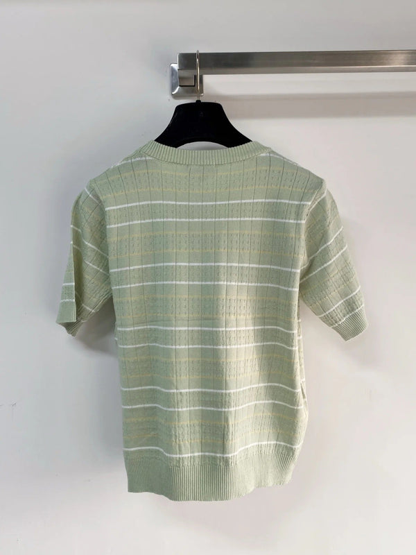 T-shirt manches courtes Chanel 2026 Vert Blanc Cachemire Laine 149440