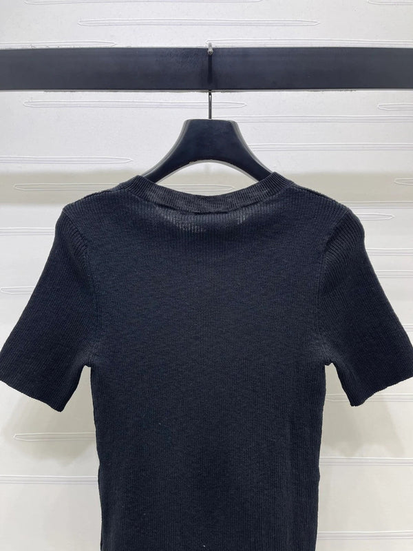Chanel 2026 T-Shirt à manches courtes en cachemire et maille ras du cou Double C 363394