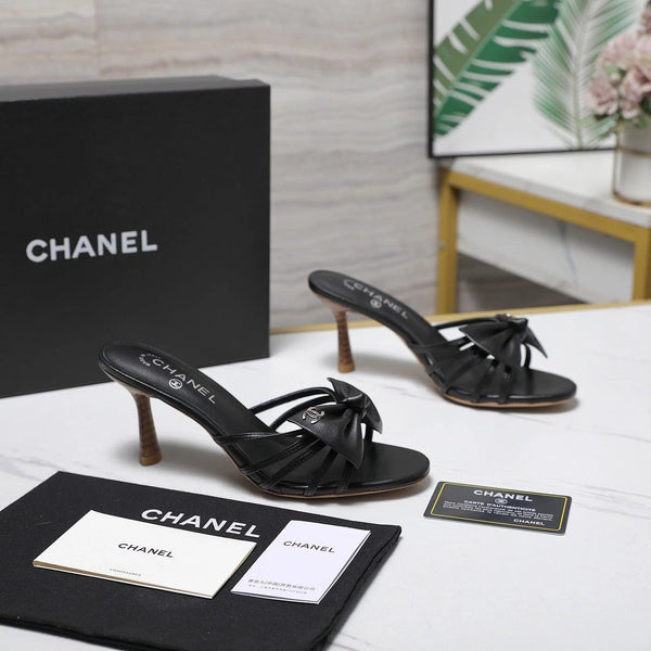 CC 2026 High-heeled Sandals With Delicate Bow 80mm Black Cowhide 758430