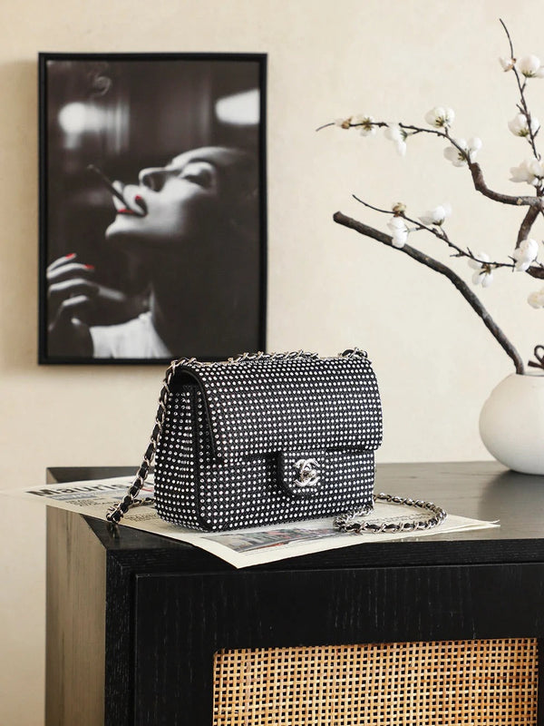 CC 2026 Classic Flap Bag 20cm With Sparkling Stones Leather