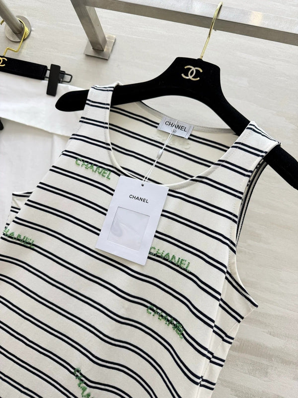 Chanel 2026 Gilet Rayé Brodé Coton Blanc Noir 213363