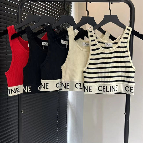 Celine 2026 Débardeur court en coton côtelé avec logo
