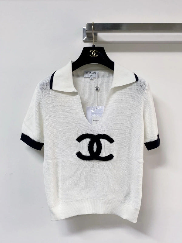 Chanel 2026 V-neck Polo Sweater Top Wool Nylon 207996