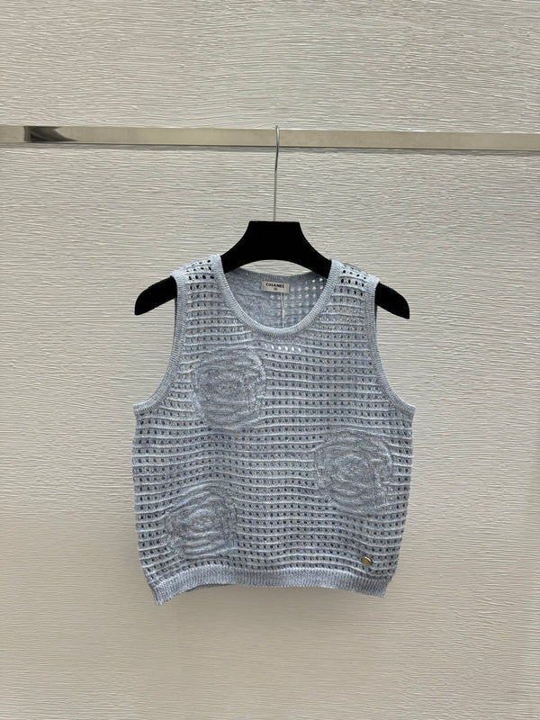 Chanel 2026 Gilet Sans Manches en Maille Évidée Fleur Laine 158962