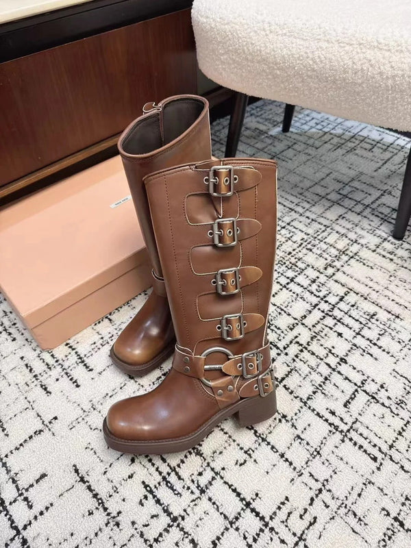Miu 2026 Buckle-Detail Boots Suede Calfskin 952182