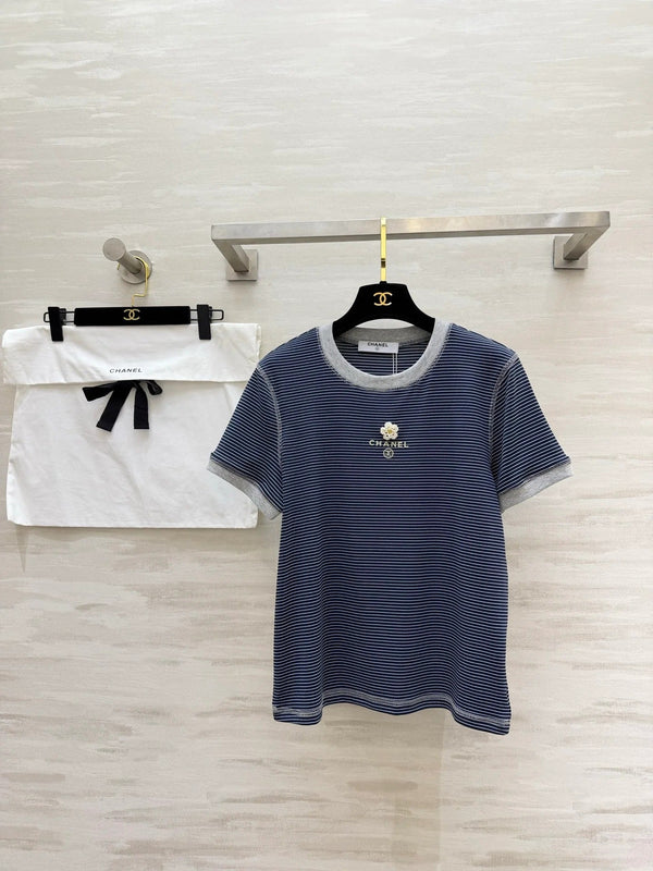 T-shirt rayé Chanel 2026 Camélia Coton 213368