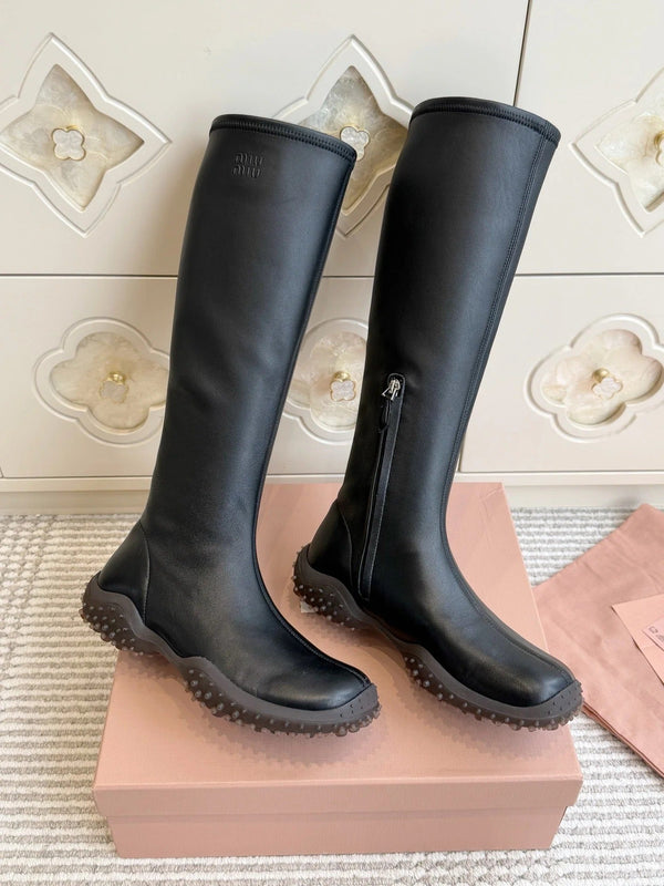 Miu 2026 Retro Sporty High-Top Stretch Boots Sheepskin 955678