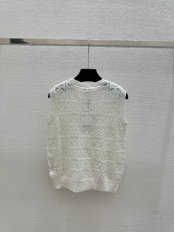 Chanel 2026 Gilet tricoté col rond ajouré Laine Polyester 170692