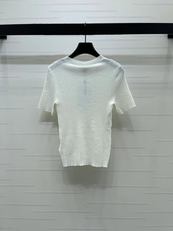 Chanel 2026 T-Shirt à manches courtes en cachemire et maille ras du cou Double C 363394
