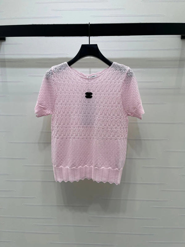 CC 2026 Double C Logo Knit Short-sleeved Shirt 380703