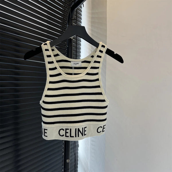 Celine 2026 Débardeur court en coton côtelé avec logo