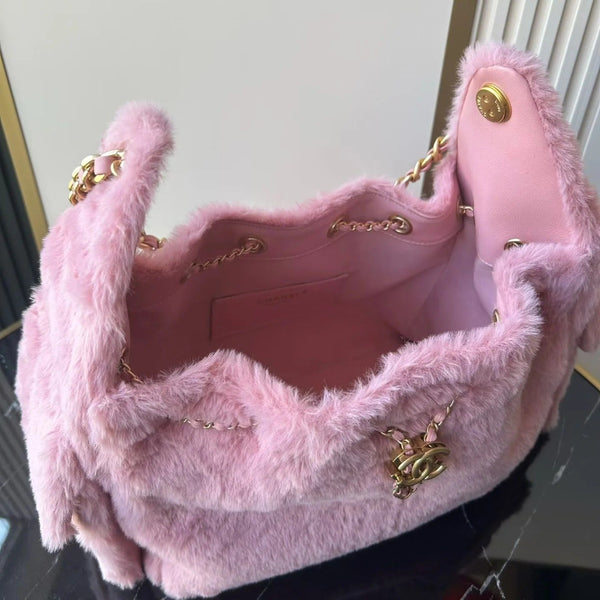 CC 2026 Hobo Bag 30cm Pink Fur Leather