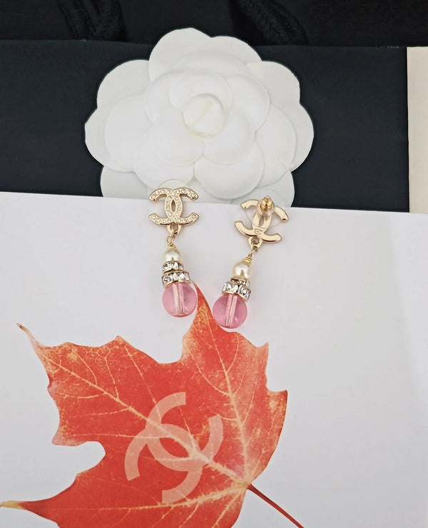 Boucles d'oreilles en diamant gourde rose CC Double C or clair