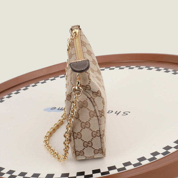 GG 2026 Lady Lunetta Chain Shoulder Bag 25cm Brown Canvas Leather