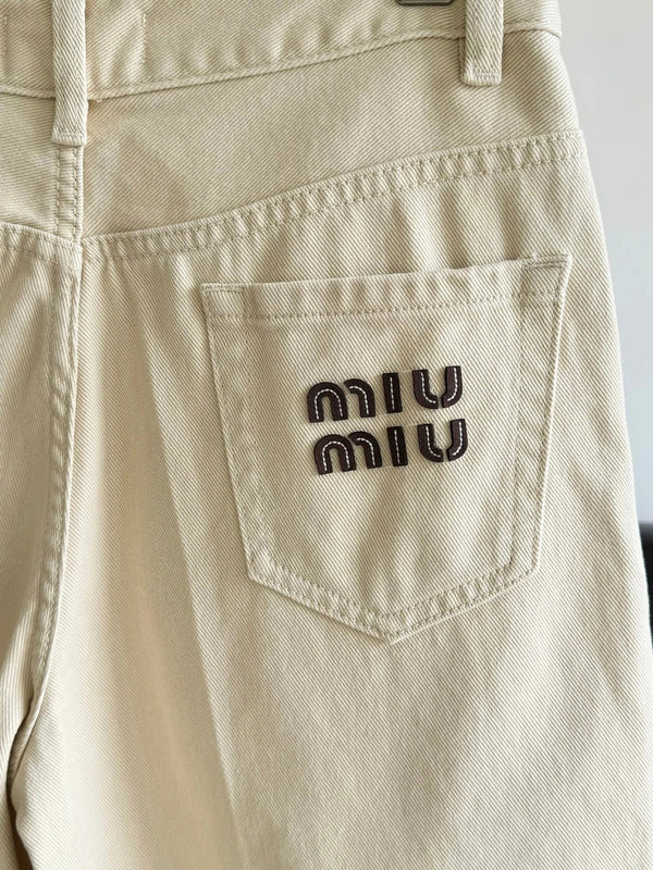 Miu 2026 Denim Shorts Beige Cotton 635724