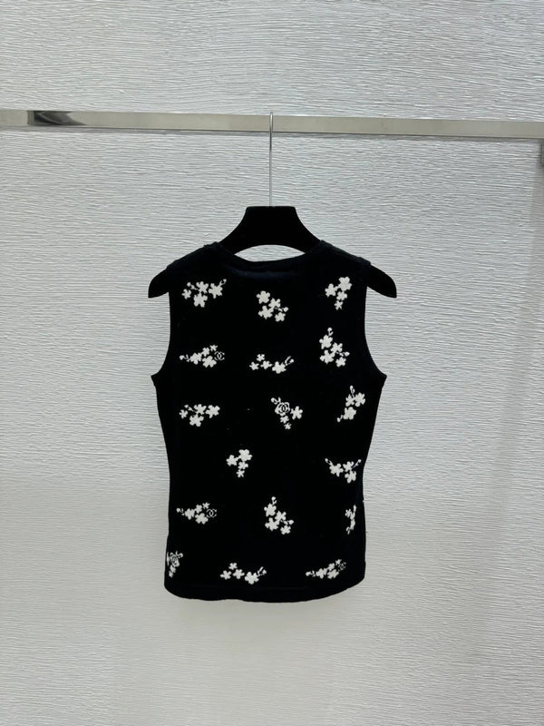 Chanel 2026 Gilet en tricot col rond fleuri Laine 363301