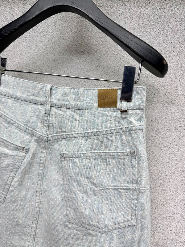 CD 2026 Denim Midi Skirt Light Blue Cotton 400983