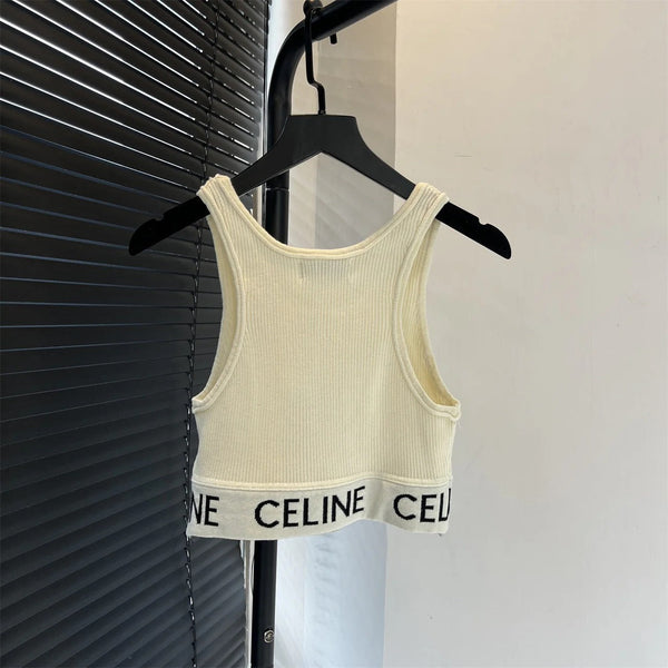 Celine 2026 Débardeur court en coton côtelé avec logo