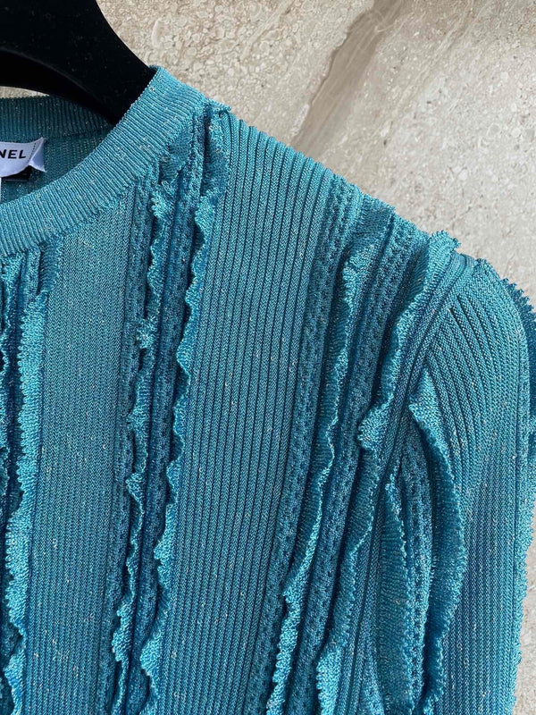 Chanel 2026 Cardigan Logo Button Blue Wool