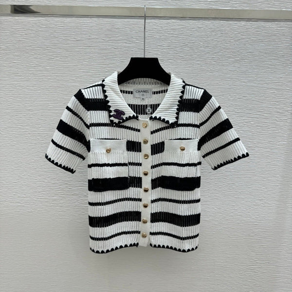 Cardigan Chanel 2026 en maille rayée à col et manches courtes 170591