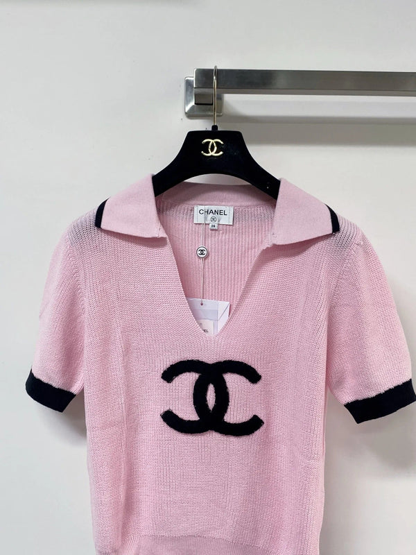 Chanel 2026 V-neck Polo Sweater Top Wool Nylon 207996