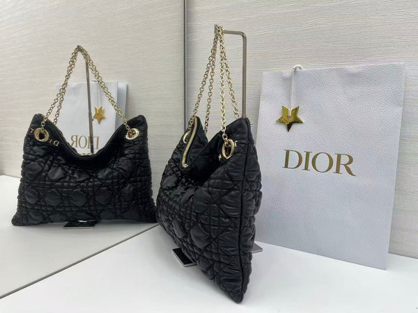 Dior 2026 Crunchy Bag 38cm Black Puffy Macrocannage Calfskin