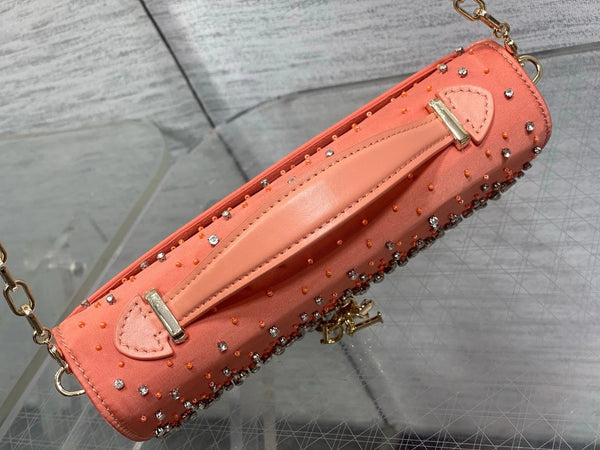 CD 2026 Crystal Embellishments Lady Bag 24cm Coral Orange Leather 355276