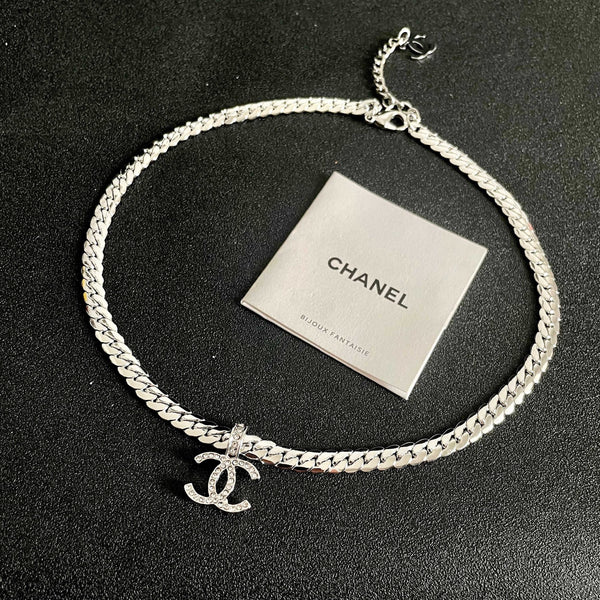 CC Plated Curb Chain Sliver Diamond Necklace