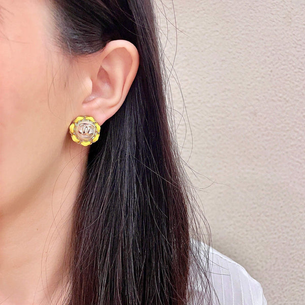 Boucles d'oreilles CC Double C Perles Jaunes Or