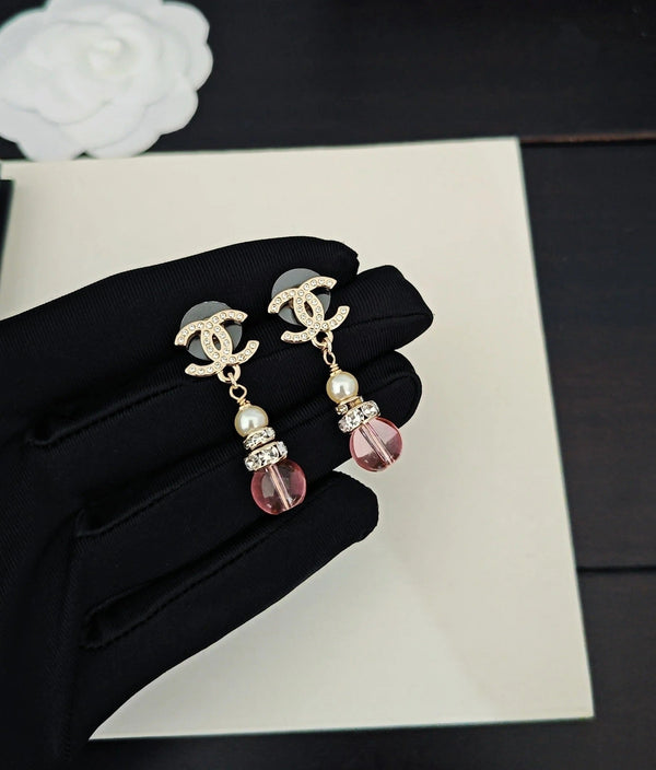 Boucles d'oreilles en diamant gourde rose CC Double C or clair