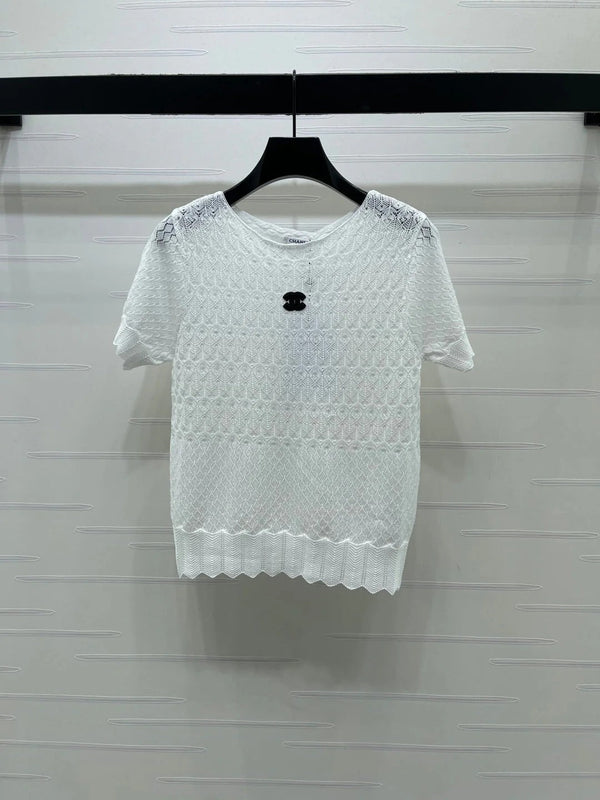 CC 2026 Double C Logo Knit Short-sleeved Shirt 380703