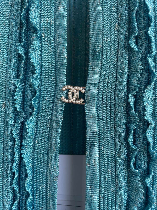 Chanel 2026 Cardigan Logo Button Blue Wool