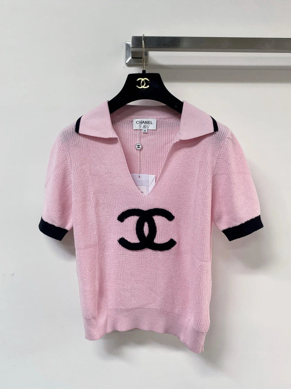 Chanel 2026 V-neck Polo Sweater Top Wool Nylon 207996