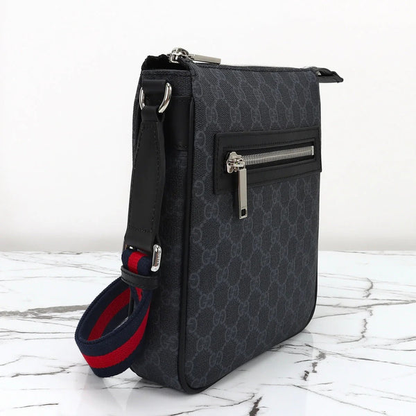 GG 2026 Flatpack Small Messenger Bag 24cm Black Dark Gray Canvas Leather