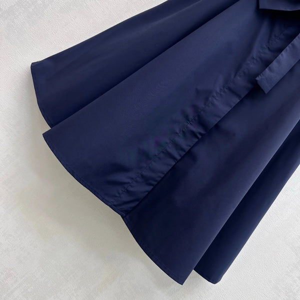 CD 2026 Wave Embroidery Belt Dress Navy Cotton 627174