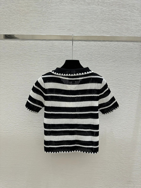 Cardigan Chanel 2026 en maille rayée à col et manches courtes 170591