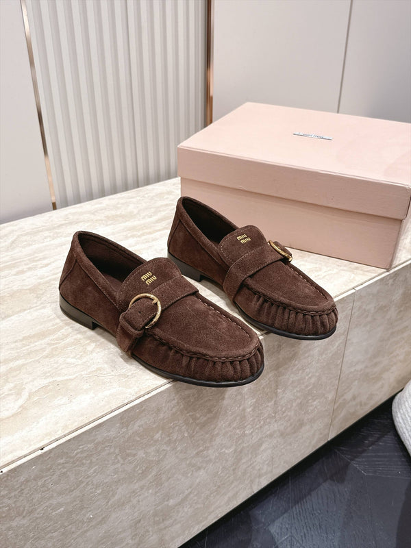 Miu 2026 Buckle Loafers Suede Calfskin 954313
