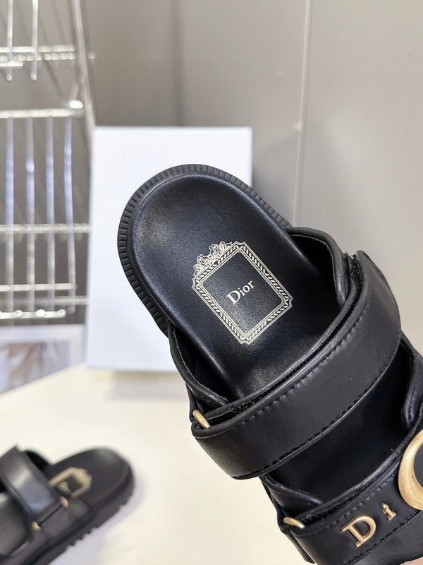 Dior 2026 Sandales à enfiler velcro en cuir noir 716903