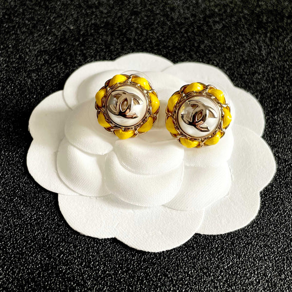 Boucles d'oreilles CC Double C Perles Jaunes Or