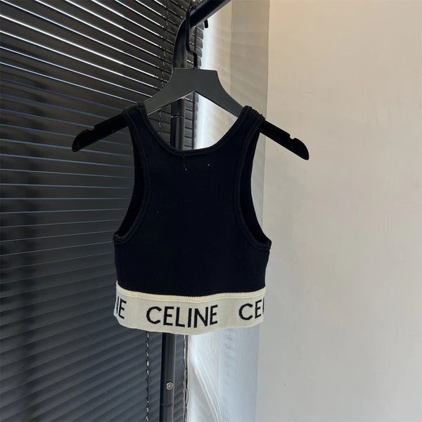 Celine 2026 Débardeur court en coton côtelé avec logo