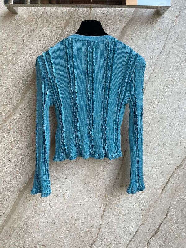 Chanel 2026 Cardigan Logo Button Blue Wool