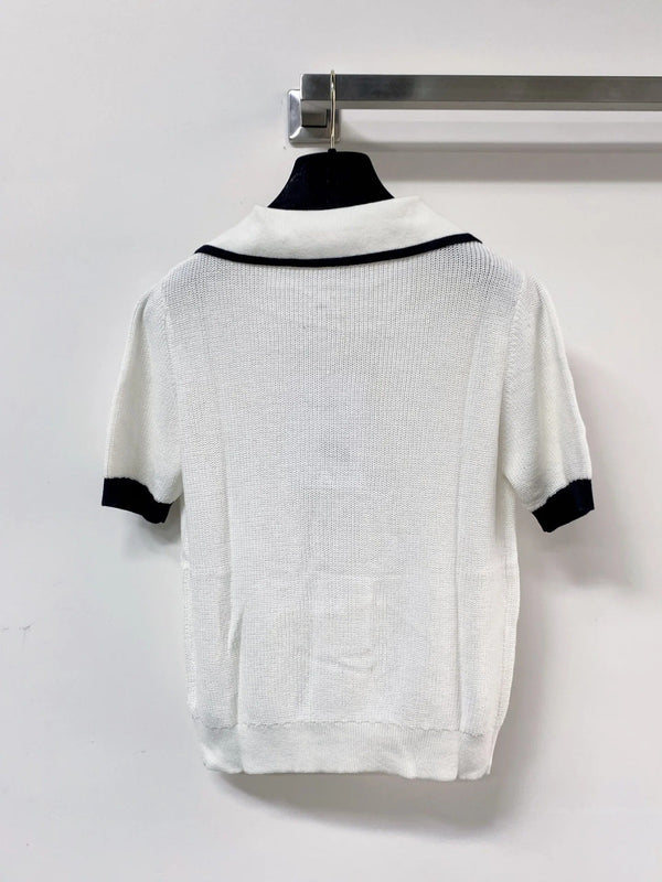 Chanel 2026 V-neck Polo Sweater Top Wool Nylon 207996